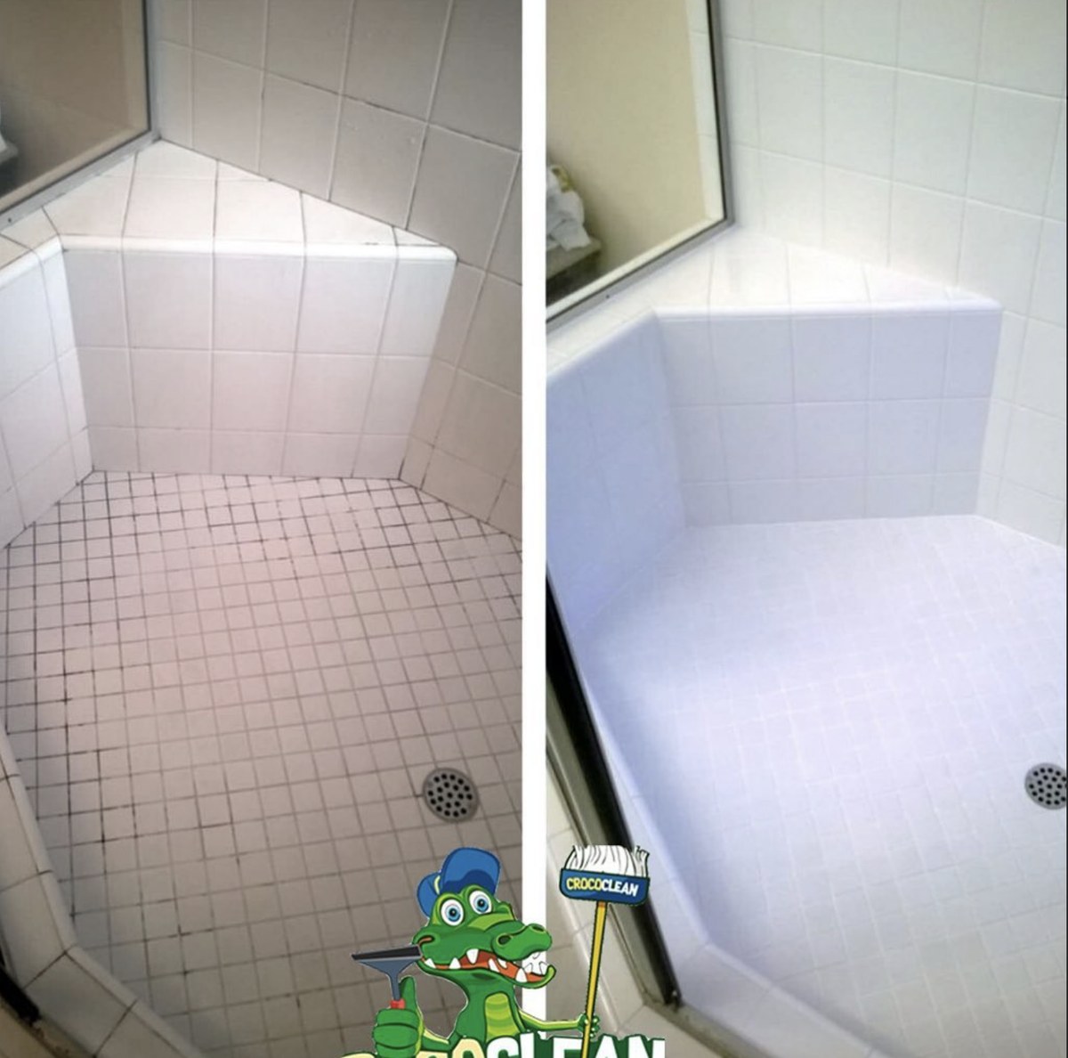 Shower grout before and after